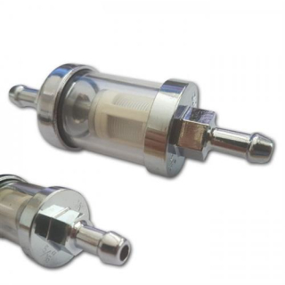 Benzinfilter 5 16 8mm Ø=26mm rund chrom glas Gesamtlänge: 42mm 292070