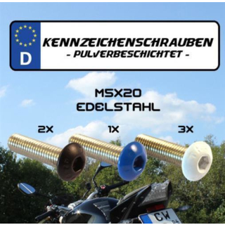Nummernschildschrauben-Set, M5x20, 1 Set= 6 Stück, Typ2: ohne Flansch, 1x blau/ 3x weiss/ 2x schwarz, 390542