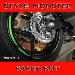 Felgenrandaufkleber Monster rot 7 mm breit vorgeformt für 16 19 Zoll Felgen 450241