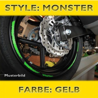Felgenrandaufkleber Monster gelb 7 mm breit vorgeformt für 16 19 Zoll Felgen 450242