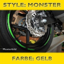 Felgenrandaufkleber Monster gelb 7 mm breit vorgeformt...
