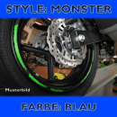 Felgenrandaufkleber Monster blau 7 mm breit vorgeformt...