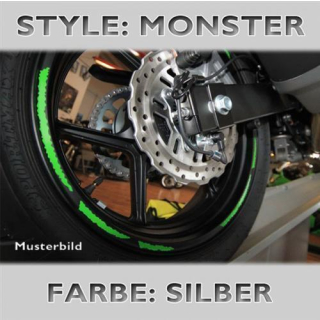 Felgenrandaufkleber Monster silber 7 mm breit vorgeformt für 16 19 Zoll Felgen 450244