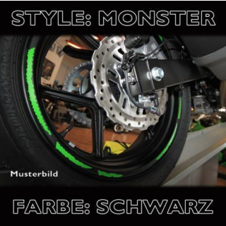 Felgenrandaufkleber Monster schwarz 7 mm breit vorgeformt für 16 19 Zoll Felgen 450245