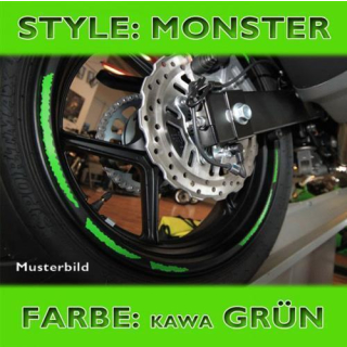 Felgenrandaufkleber Monster Kawa grün 7 mm breit vorgeformt für 16 19 Zoll Felgen 450246