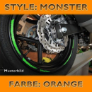 Felgenrandaufkleber Monster orange 7 mm breit vorgeformt...