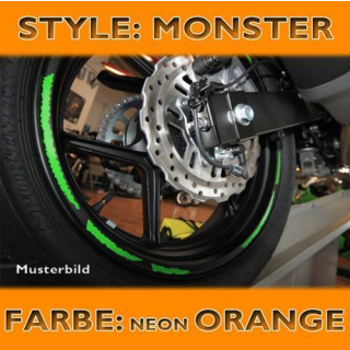 Felgenrandaufkleber Monster neon orange 7 mm breit vorgeformt für 16 19 Zoll Felgen 450248
