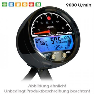 Acewell Digitalinstrument alu schwarz Tachometer Tacho Drehzahlmesser 9000 RPM Uhr Tankanzeige ACE 4467AS
