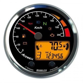 Acewell Digitalinstrument mit Zeiger für Tachometer 210 Km h GH chrom ZB schwarz ACE MA085214ACB