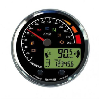 Acewell Digitalinstrument mit Zeiger für Tachometer 260 Km h GH chrom ZB schwarz ACE MA085264ACB