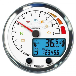 Acewell Digitalinstrument mit Zeiger für Drehzahlmesser 9000rpm GH chrom ZB weiß ACE MA085454ACW