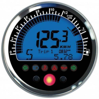 Acewell Digitalinstrument chrom Tacho Drehzahlmesser Temp. Tankanzeige Kontr. Laptimer ACE MD085 254AC