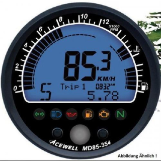 Acewell Digitalinstrument chrom Tacho Drehzahlmesser Temp. Tankanzeige Kontr. Laptimer ACE MD085 354AC