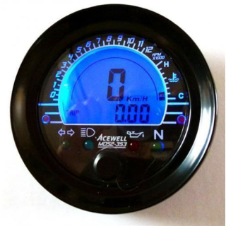 Acewell Tacho Drehzahlmesser Voltmeter Temperaturanzeige Digitalinstrument chrom Verschlußring ACE MD52 353