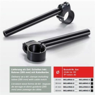 TRW Sportlenker Custom schwarz gefräster Stummellenker im Café Racer Look MCL41RAC S