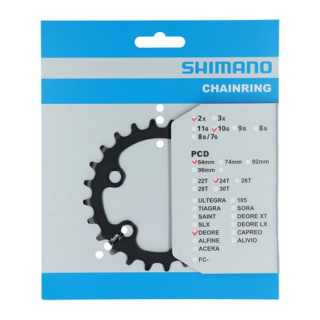 SHIMANO Kettenblätter DEORE FC-M6000-2, 24 Zähne (BE), 96 mm, Schwarz, Stahl Y-1WD24000