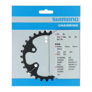 SHIMANO Kettenblätter DEORE FC-M6000-2, 28 Zähne (BG), 96 mm, Schwarz, Stahl Y-1WD28000