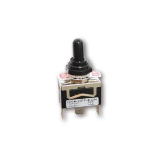 Schalter mit AN-AUS-AN Stellung mit Gummikappe (Spritzwassergeschützt) 12V/20A bzw. 24V/15A, 240-037