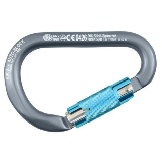 Alu-Karabiner HMS AUTO BLOCK grau/weiß/azur, NB786DPB5VB