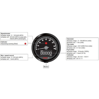 KOSO D48 TNT-05 Tachometer 160 km/H mph ABE chrom   , BA086002