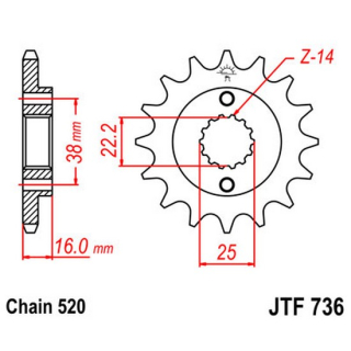 Ritzel 16Z  |  520 , JTF736.16  HUSQVARNA / TE 250 I / TE 250 / 2019 / OFFROAD / ENDURO , JTF736.16
