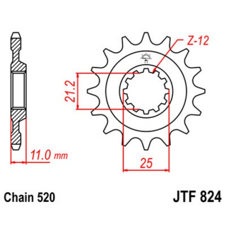 Ritzel | 12Z  |  520 , JTF824.12  GAS GAS / SM 700 / SM 700 / 2024 / STREET / SUPERMOTO , JTF824.12