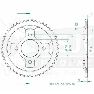 Kettenrad 50-15096-46, 46Z - 428 , 50-15096-46  YAMAHA / YZ 250 FX / YZ 250 F / 2018 / OFFROAD / MX , 50-15096-46