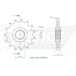 Ritzel 50-29019-14, 14Z - 525 , 50-29019-14  YAMAHA / YZ 85 LW BIG WHEELS 19/16 (CB10) / YZ 85 / 2020 / OFFROAD / MX , 50-29019-14