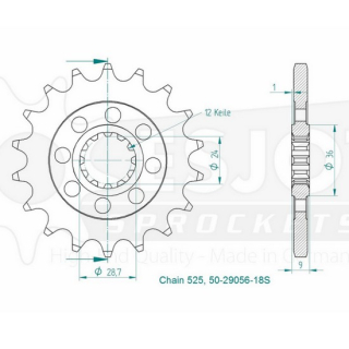 Ritzel 50-29056-18S | 18Z - 525 , 50-29056-18S  YAMAHA / YZ 450 F (CJ22) / YZ 450 F / 2018 / OFFROAD / MX , 50-29056-18S
