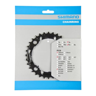 SHIMANO Kettenblätter DEORE FC-M590, 32 Zähne, 104 mm, Schwarz, Stahl Y-1LD98080