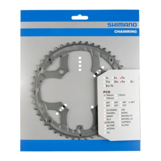 SHIMANO Kettenblätter DEORE FC-M590, 48 Zähne für KSR, 104 mm, Grau, Aluminium Y-1LD98130