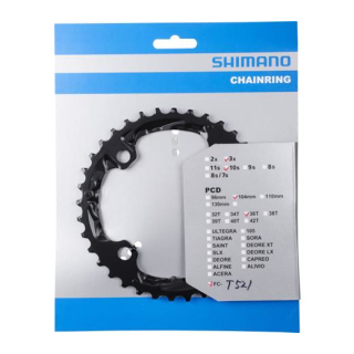 SHIMANO Kettenblätter Trekking FC-T521, 36 Zähne (AL), 104 mm, Schwarz, Aluminium Y-1NL98020