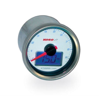 Koso BB551B21 D55 HD-01R GP Style Drehzahlmesser/Oeldruck fuer Harley (max 9000 rpm, weiss),