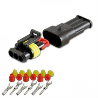 AMP Superseal Gehäuse Set 3 polig 0 75mm² 1 50mm² inkl. Kontakten + Einzeladerdichtungen rot gelb 043300 3