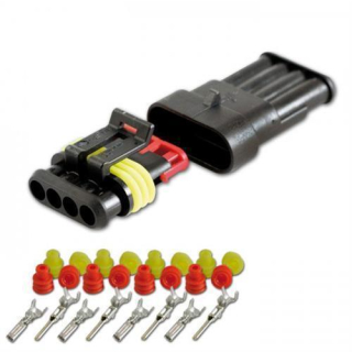 AMP Superseal Gehäuse Set 4 polig 0 75mm² 1 50mm² inkl. Kontakten + Einzeladerdichtungen rot gelb 043300 4