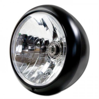 Scheinwerfer 7 HD Style Klarglas mattschwarz H4 Prismenreflektor Befest. unten M12 E geprüft 271195