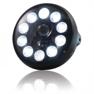 LED Scheinwerfer 7 British Style mattschwarz 10 LED s Reflektor schwarz M8 seitlich E gepr. 271201