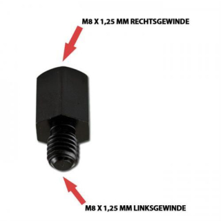 Spiegeladapter M8 x 1.25 mm Rechtsgewinde in M8 x 1.25 mm Linksgewinde out schwarz Maße 25x13mm 282360