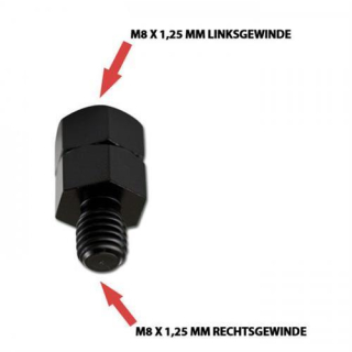 Spiegeladapter M8 x 1.25 mm Linksgewinde in M8 x 1.25 mm Rechtsgewinde out schwarz Maße 25x13mm 282361