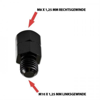 Spiegeladapter M8 x 1.25 mm Rechtsgewinde in M10 x 1.25 mm Linksgewinde out schwarz Maße 25x13mm 282362