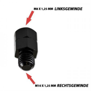 Spiegeladapter M8 x 1.25 mm Linksgewinde in M10 x 1.25 mm Rechtsgewinde out schwarz Maße 25x13mm 282363