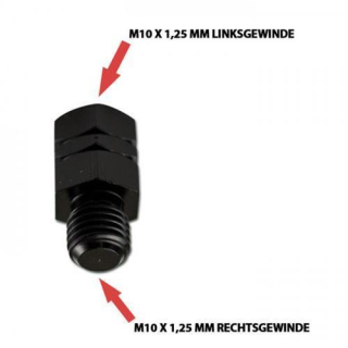 Spiegeladapter M10 x 1.25 mm Linksgewinde in M10 x 1.25 mm Rechtsgewinde out schwarz Maße 25x13mm 282365