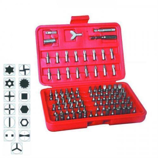 Bitsatz 100-teilig mit Kunststoffbox, Bithalter, Schlitz, Kreuz, Innensechskant, Torx mit Loch, 283124