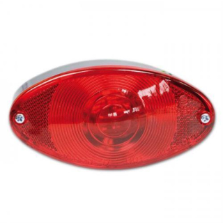 Rücklicht Cat Eye chrom rotes Glas m. KZB ohne Halter B 128 x H 64 mm E geprüft 284366
