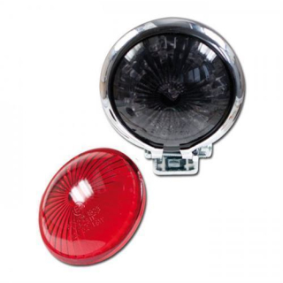 LED Rücklicht Bates Style chrom Ø=57 mm 1 x get. 1x Glas rot Befestigung unten E gepr. 284372