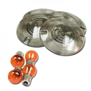 Blinkergläser HD 86-, FLT/FLHS/FLST, flaches Glas, Set 4 Gläser getönt / 4 Birnen gelb, E-geprüft,, 285079